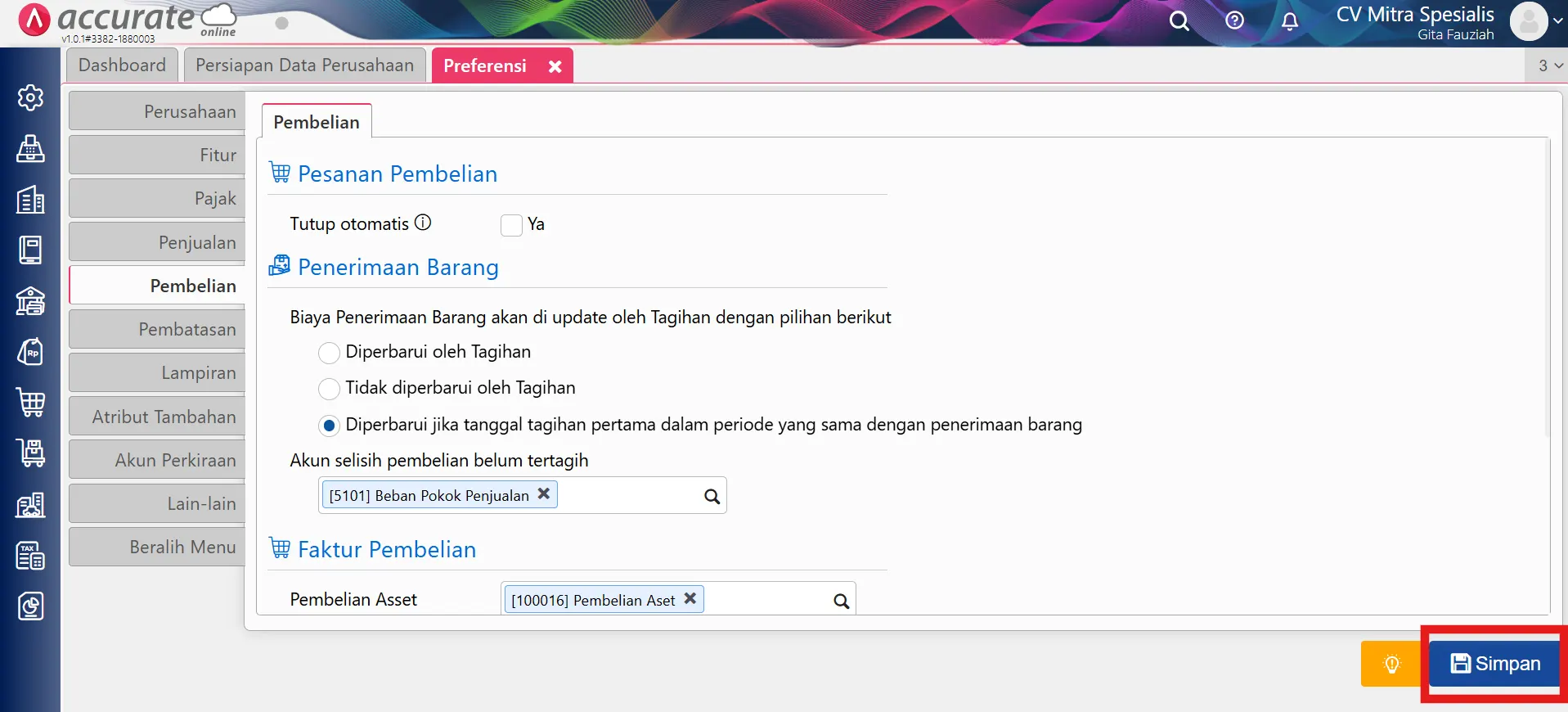 Mengatasi pesan error default akun selisih pembelian belum tertagih belum didefinisikan